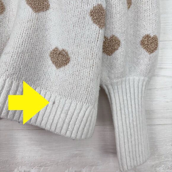 Anthropologie Hearts Sweater Women L Neutral Gold Puff Sleeve High Neck Pullover - Picture 6 of 16